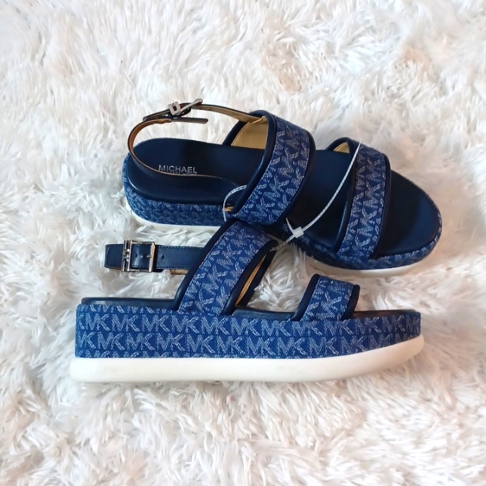 Michael Kors Women's Navy MK Logo Platform Sandals